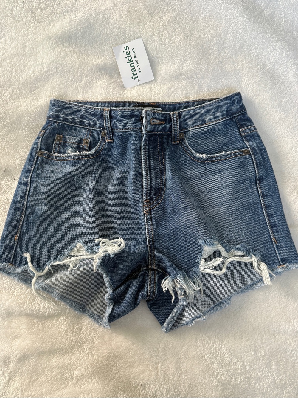 Katie J NYC Distressed Dark Blue Denim Cutoff Shorts